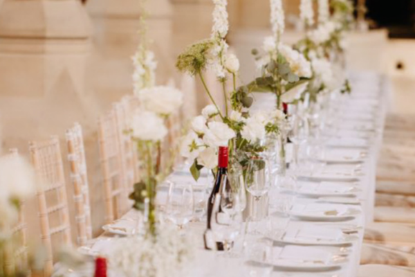 Wedding table setting with flowers