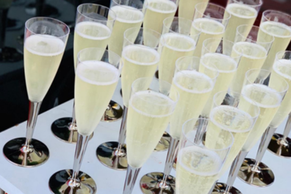 Champagne glasses on tray